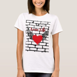 T-shirt Amour Vie avec coeur rouge et ailes d'anges