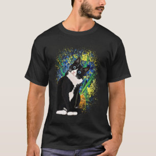 T-shirt Amoureux de chat Tuxedo maman papa Van Gogh Fleurs