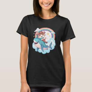 T-shirt Amoureux de chaton à cheval sur un requin meme ani
