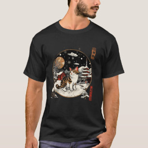 T-shirt Amoureux de chatons de ville hivernale Art japonai