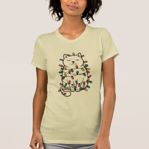 T-shirt Amoureux de Chats Mignons Lumières de Noël Chat Ma