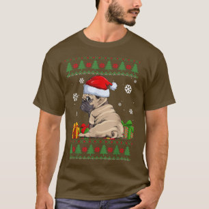 T-shirt Amoureux de chien drôle Carlin mignon Santa Hat ma