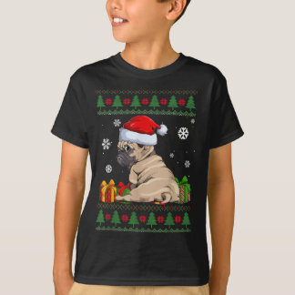 T-shirt Amoureux de chien drôle Carlin mignon Santa Hat ma