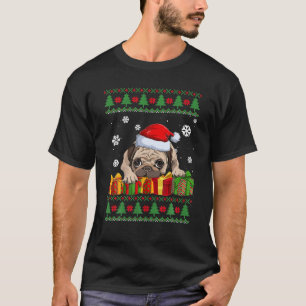 T-shirt Amoureux de chien drôle Carlin mignon Santa Hat ma