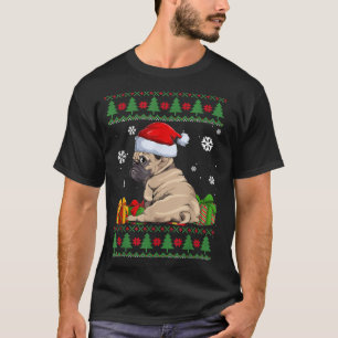 T-shirt Amoureux de chien drôle Carlin mignon Santa Hat ma