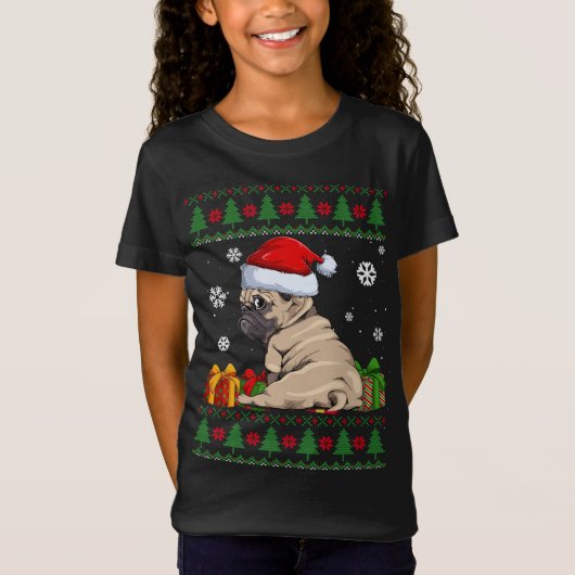 T-Shirt Amoureux de chien drôle Carlin mignon Santa Hat ma (Devant)