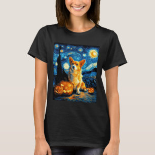 T-shirt Amoureux de chiens Corgi Peinture de van gogh nuit