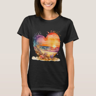 T-shirt Amoureux de la plage Aquarelle Coucher de soleil C