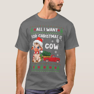 T-shirt Amoureux de la vache drôle Cute Cow Santa Hat Vila