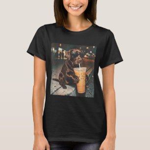 T-shirt Amoureux de labrador chocolat drôle buvant du café