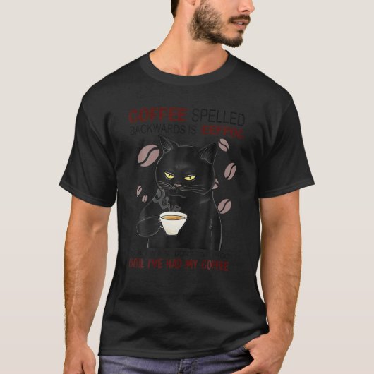 T-shirt Amoureux de les chats, Le Café Écrit En Arrière Es (Devant)