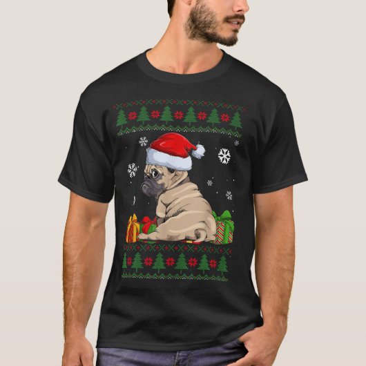 T-shirt Amoureux de les chiens Carlin Santa Hat Vilain pul (Devant)