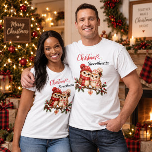 T-shirt Amoureux de Noël scandinaves Couple de hiboux