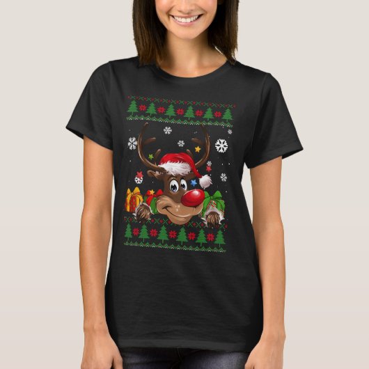 T-shirt Amoureux de rennes drôle Santa Hat Vilain Noël (Devant)
