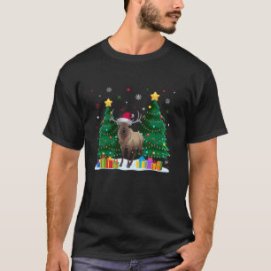 T-shirt Amoureux des animaux amusants Elk Santa Hat Vilain