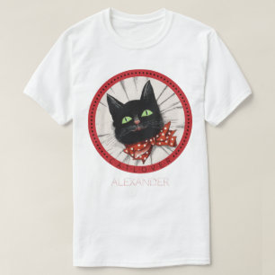 T-shirt Amoureux des chats Bow Cravate Noir Rouge Vert Nom