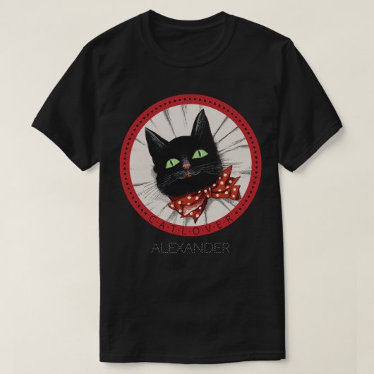 T-shirt Amoureux des chats Bow Cravate Rouge Noir Vert Cus (Design devant)