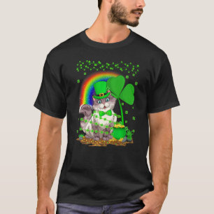 T-shirt Amoureux des chats Shamrock Leaf Rainbow Cat St Pa