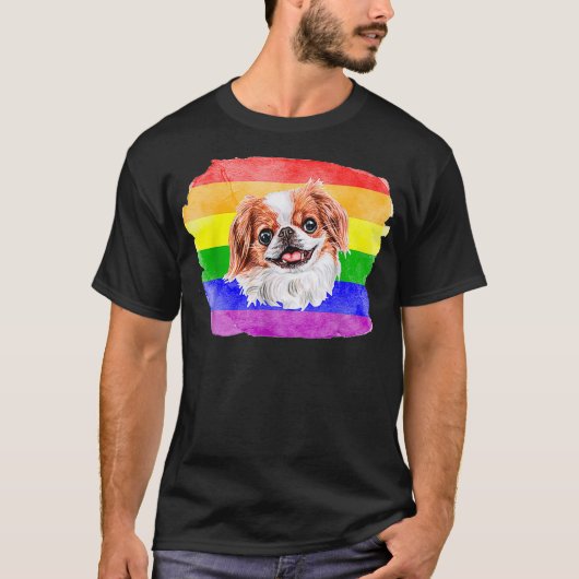T-shirt Amoureux des chiens gay japonais Chin LGBTQ Pride (Devant)