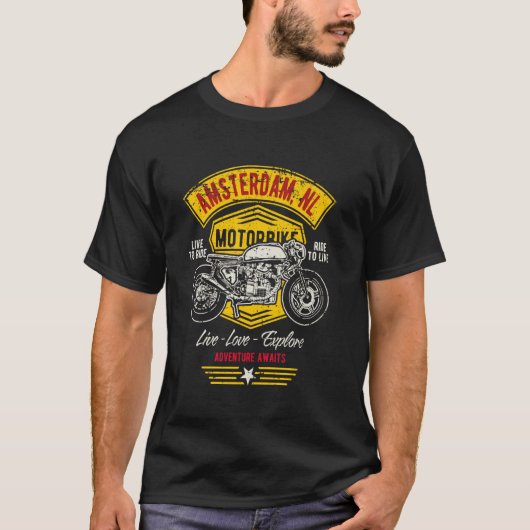 T-shirt Amsterdam Pays-Bas Conception de moto rétro (Devant)