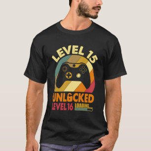T-shirt Amusant 15 Ans Joueur Vintage Retro Niveau 15 Un