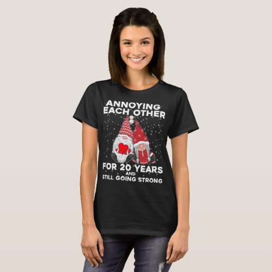 T-shirt Amusant 20 Ans Gnomes de Noël Mariage Couple Un (Devant entier)