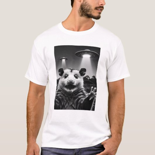 T-shirt Amusant Alien Possum OVNI Possum Selfie avec OVNI (Devant)