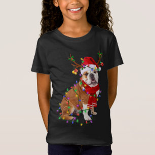 T-Shirt Amusant anglais Bulldog Chien arbre lumières de No