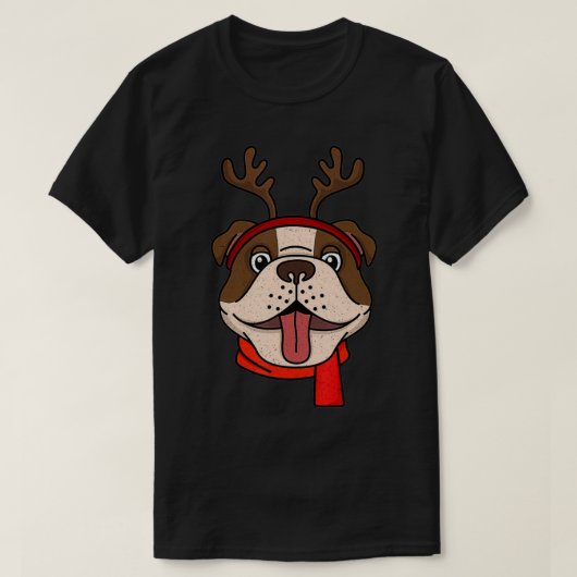 T-shirt Amusant anglais Bulldog Christmas Reindeer Antlers (Design devant)