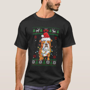 T-shirt Amusant anglais Bulldog lumières de Noël laid