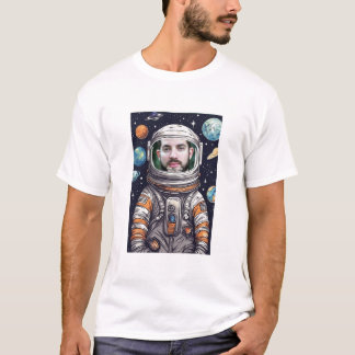 T-shirt Amusant Astronaut Visage Coupé Personnalisé Papa P