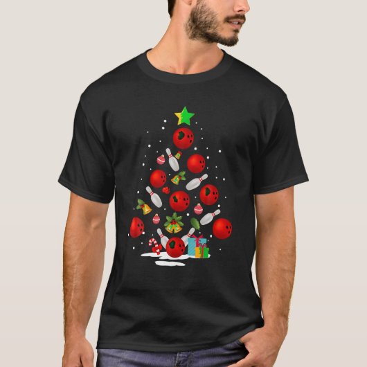 T-shirt Amusant Bowling Christmas Tree Lumières Noël Cadea (Devant)