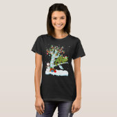 T-shirt Amusant Chameleon Xmas Arbre Éclairage Père Noël C (Devant entier)