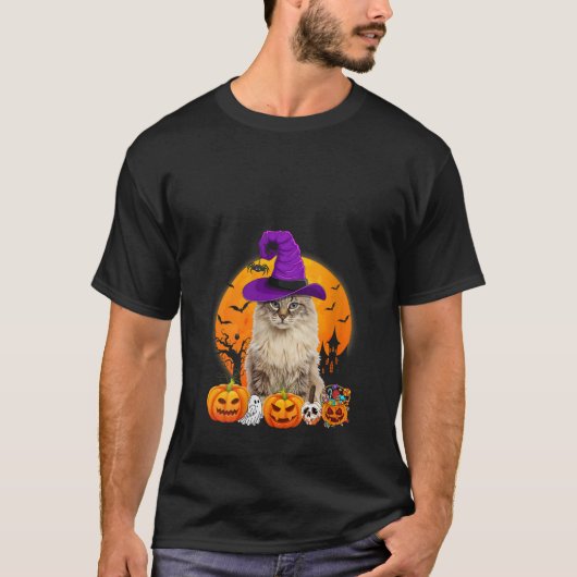 T-shirt Amusant Chat Curl Américain Halloween sorcier Citr (Devant)