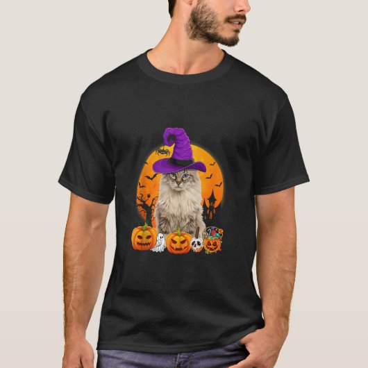 T-shirt Amusant Chat Curl Américain Halloween sorcière Cit (Devant)