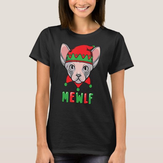 T-shirt Amusant Chat Elf Noël Mewlf Costume de Matching Fa (Devant)
