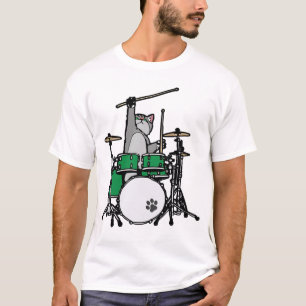 T-shirt Amusant Chat Jouer Des Tambours, Batteur À Chat,