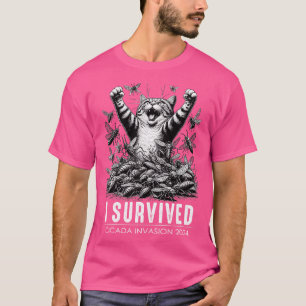 T-shirt Amusant Chat Survived Cicadas Insect Invasion 2024
