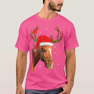 T-shirt Amusant Cheval Jeu de Noël Lumières Reindeer Père