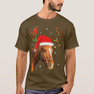 T-shirt Amusant Cheval Jeu de Noël Lumières Reindeer Père