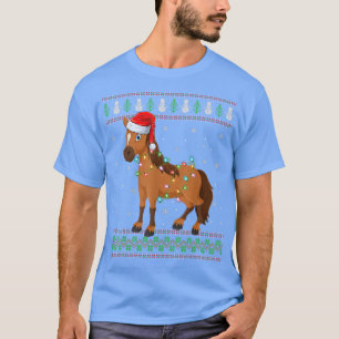 T-shirt Amusant Cheval Jeu de Noël Lumières Santa Hat Chev