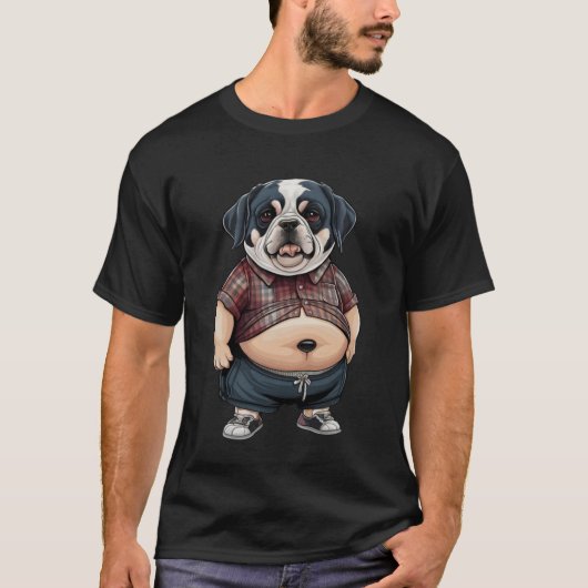 T-shirt Amusant Chien gras Design d'art ; Chien gras amour (Devant)