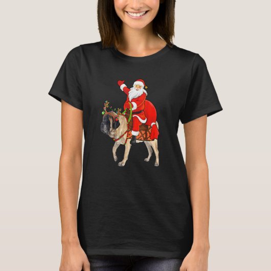 T-shirt Amusant Chien Père Noël équitation Anglais Mastiff (Devant)