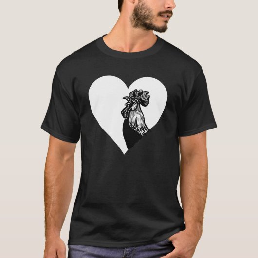 T-shirt Amusant Coeur blanc Noir Coq poulet Unisex (Devant)