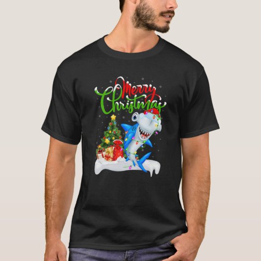 T-shirt Amusant de requin Xmas éclairage Hammerhead requin (Devant)