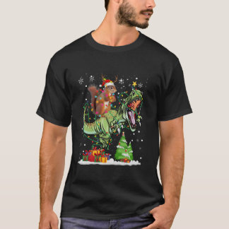 T-shirt Amusant écureuil lumière Santa Chapeau arbre Snowf