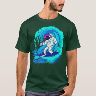 T-shirt Amusant espace galaxie surfer astronaute surf bleu