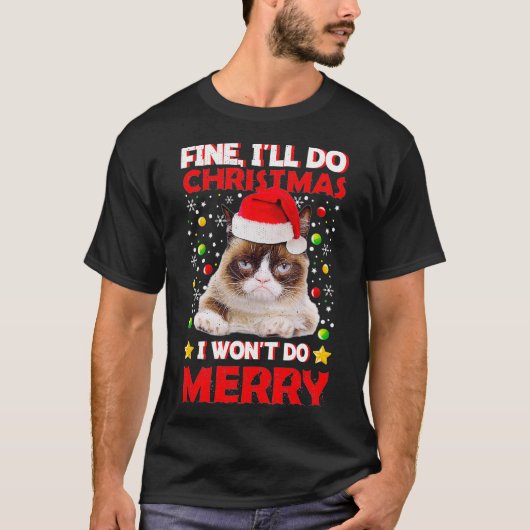 T-shirt Amusant Grumpy Christmas Chat Pun Plaisanter  (Devant)