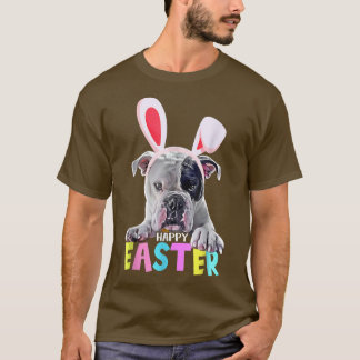 T-shirt Amusant Happy Pâques Anglais Bulldog Bunny Pet Amo