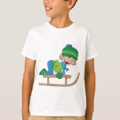 T-shirt Amusant Hiver Sledding Boy mignonne Snow Adventure (Devant)